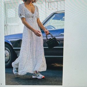 UO Polka Dot Tie-Front Midi Dress